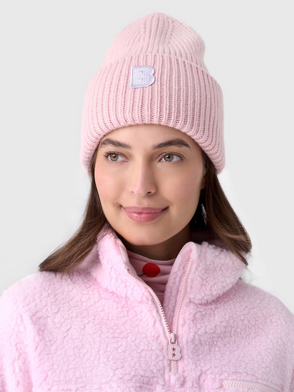 Bogner Light Pink Ribbed Knit Beanie